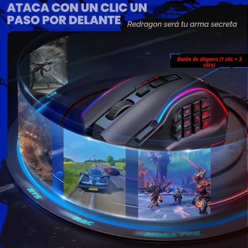 Mouse para juegos con 19 botones programables para evitar retrasos en comandos MMO 7