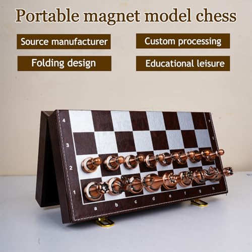 Image of Classic Leather & Metal Chess Board for Family Fun| Foldable Magnetic Pieces with Extra Queens | Portable Travel & Educational Indoor& Outdoor Game | Suitable for Boys and Girls (12 Inch)
