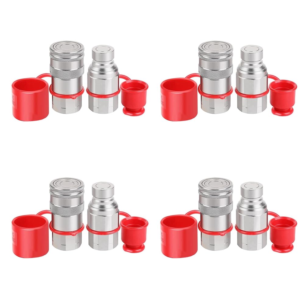 Ctrlzs 4X 1/2Inch Npt Hydraulic Coupler Skid Steer Flat Face Quick Connect Couplings With 2Pcs Dust Cap