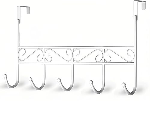 Gancho para colgar sobre la puerta, para abrigo, toalla, bolsa, bata - 5 ganchos (blanco)