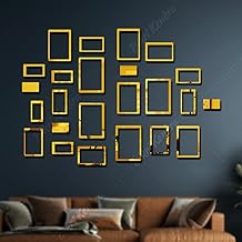 Bikri Kendra - Hollow Rectangle 24 Golden Decorative Mirror Stickers for Wall, 3D Acrylic Stickers Wall Stickers for Hall Room, Bed Room, Kitchen Living Room Kids Room.