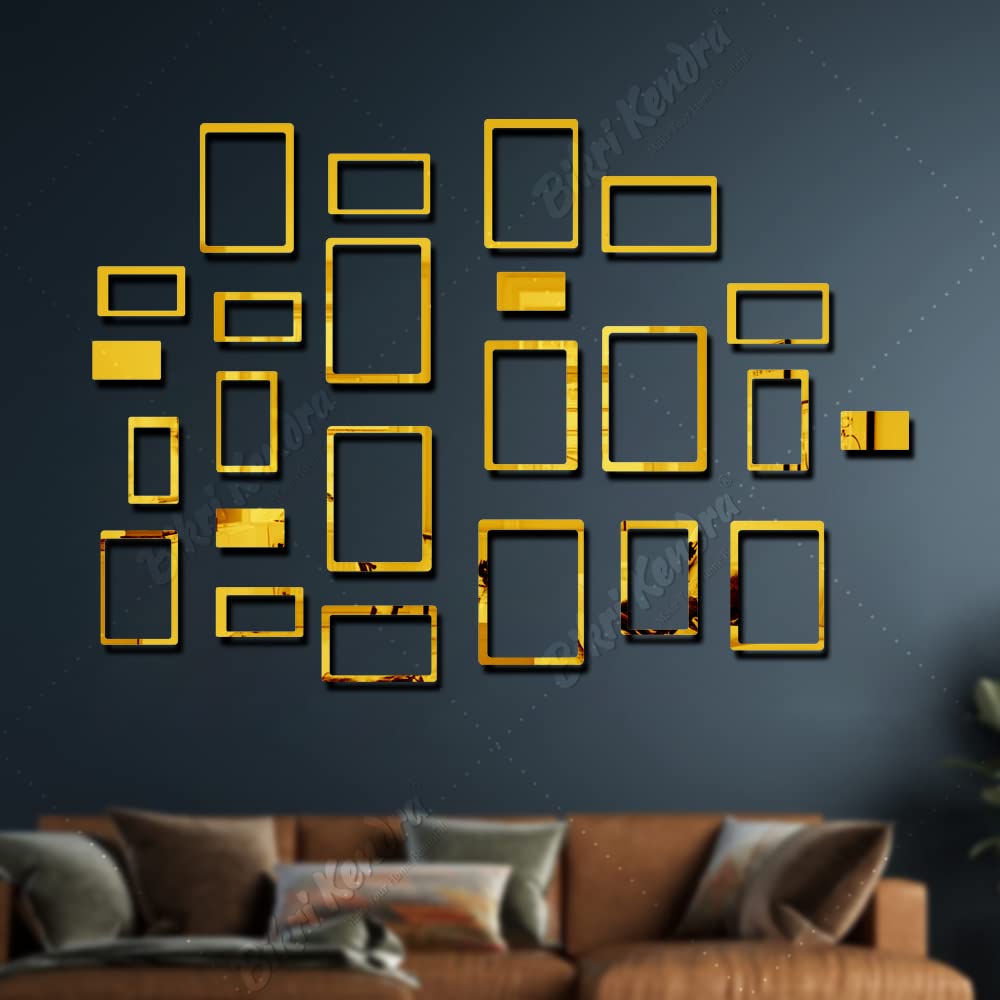 Bikri Kendra - Hollow Rectangle 24 Golden Decorative Mirror Stickers for Wall, Wall Mirror Stickers, 3D Acrylic Stickers Wall Stickers for Hall Room, Bed Room, Kitchen Living Room Kids Room. (B09JGK3P7B) Amazon Price History, Amazon Price Tracker