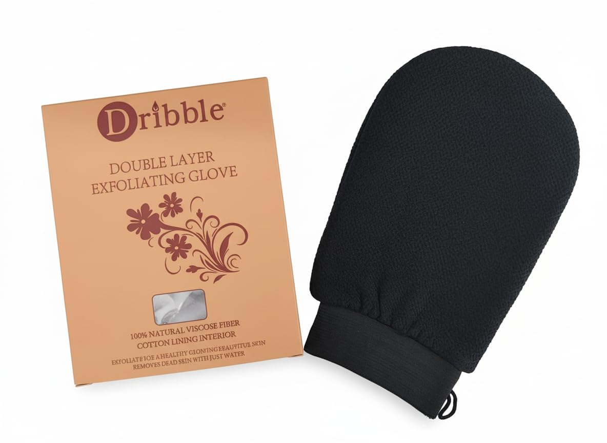 Dribble Double Layer Body Exfoliating Glove & Scrubber for Shower | Deep Exfoliation to Remove Dead Skin & Keratosis Pilaris | 100% Natural Viscose Fiber for Smooth Skin | Reusable Mitt for Self-Tan Prep-image-49