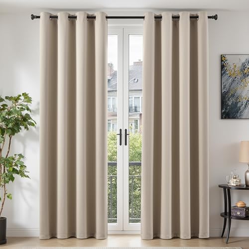 TOPICK Vorhänge Gardinen Verdunklungsvorhänge 2er Set H245xB140 Beige | Vorhänge Blickdicht Schlafzimmer Gardinen mit Ösen Wohnzimmer Fensterdekoration Übergardinen blackout Curtai
