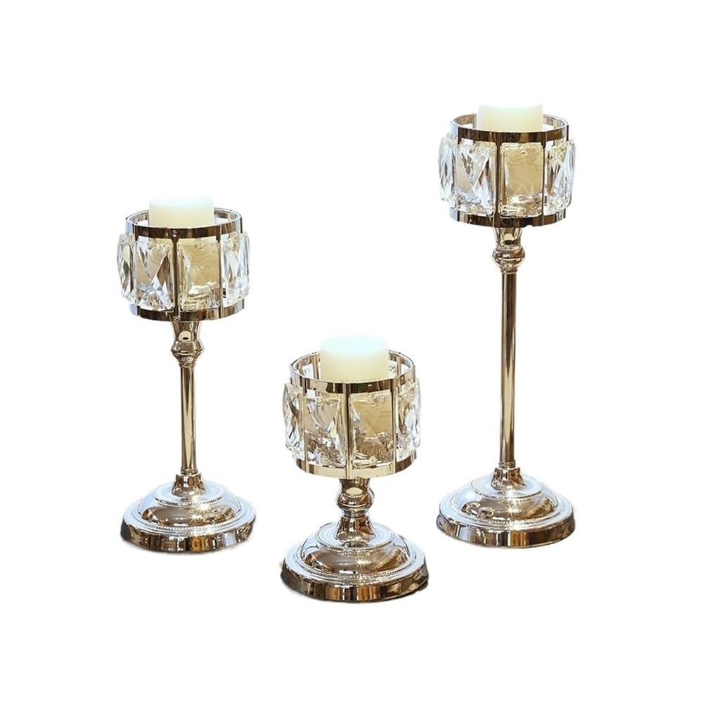 Kerzenhalter 3-teiliges Set Schlichter Kerzenständer aus Eisen und Glas, Moderne Tischdekoration, Kerzenhalter(Silver)