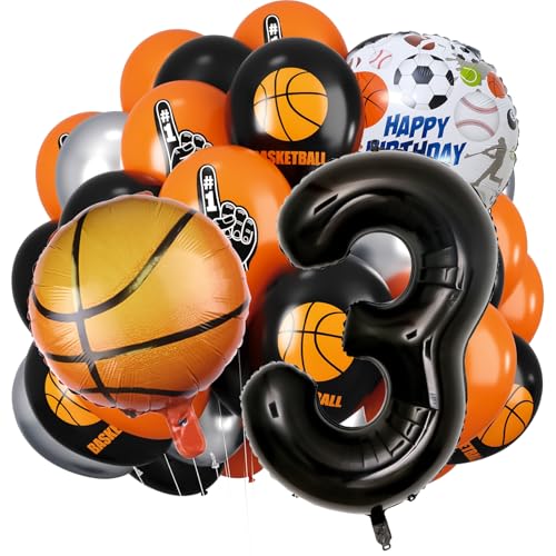 Basketball Party Decorations, Black Number Balloons Basketball Balloons Star Confetti Balloon 3 Balloon Number Basketball Party Supplies Basketball Birthday Party Decorations