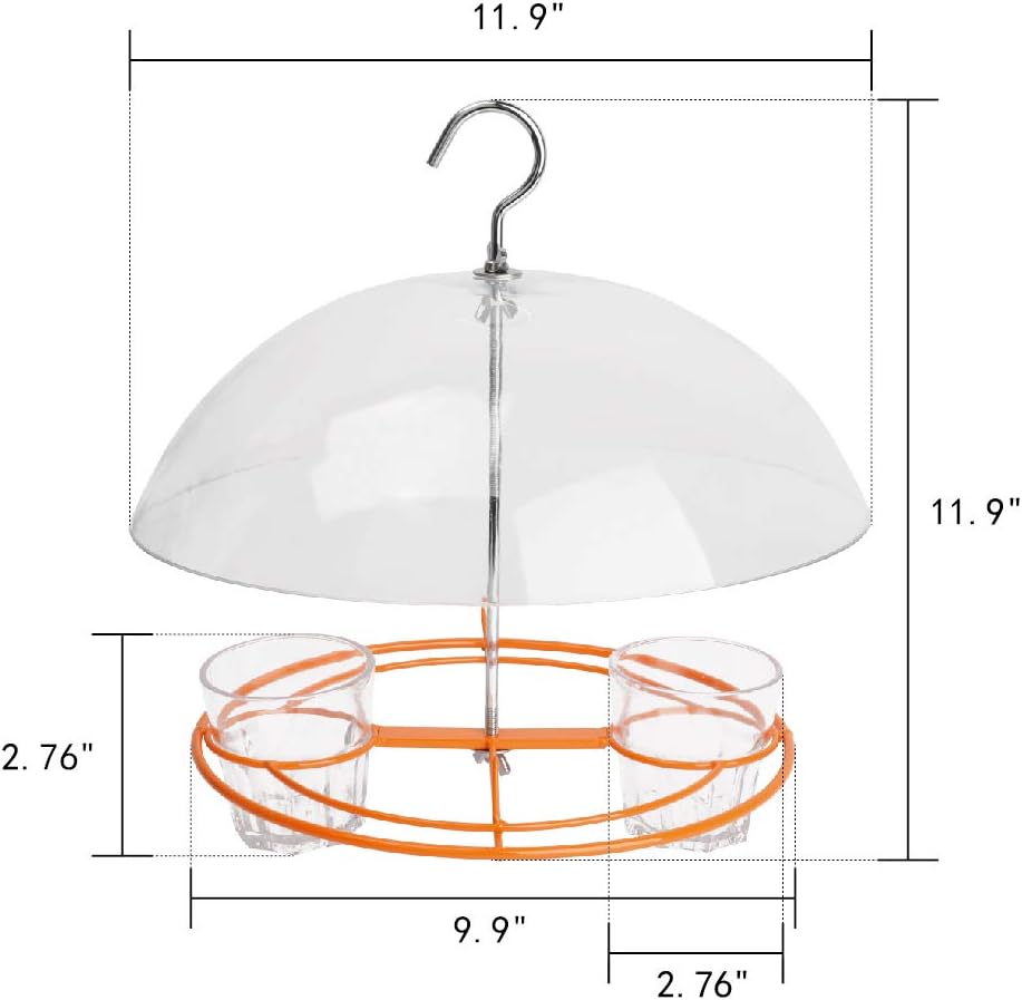Solution4Patio Baltimore Oriole Feeder, Orange Halves Fruit & Grape Jelly, and Mealworm for Bluebirds, Weather Guard Squirrel Baffle #G-B312A00-US