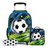 Mochila de Rodinhas Infantil Bolsa Grande Masculina + Lancheira + Estojo | Kit 3 Peças Futebol