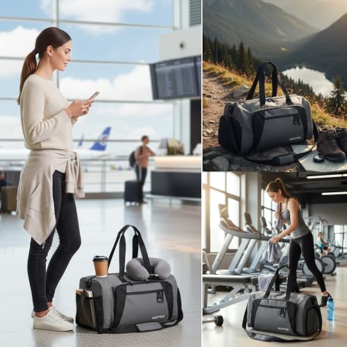 Image of Storite Nylon 50.5cm Travel Duffel Bag for Men & Women with Dry & Wet Pocket, Lightweight Water Resistant Luggage Bag with Shoe Compartment (Grey, 50.5x23x28cm)