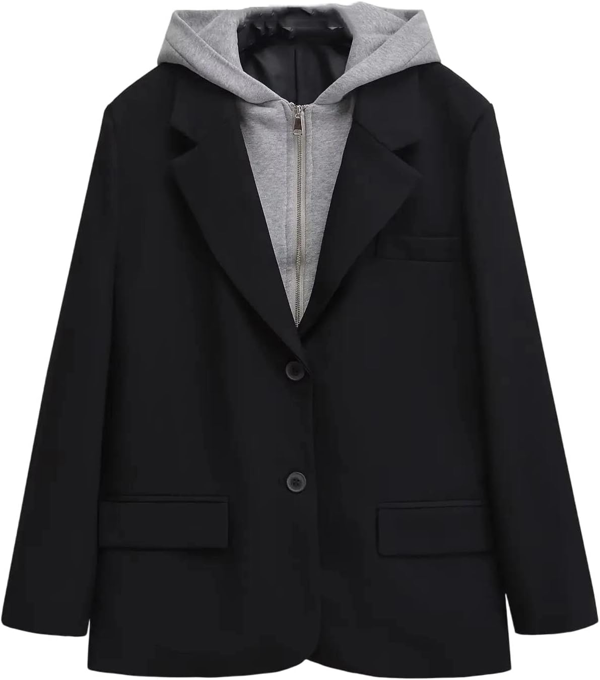 Hndudnff Women's Casual Suit Jacket Single Breasted Hooded Two-Piece Splicing Suit Jacket