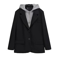 Hndudnff Womens Casual Suit Jacket Single Breasted Hooded Two-Piece Splicing Suit Jacket