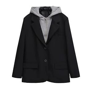Hndudnff Womens Casual Suit Jacket Single Breasted Hooded Two-Piece Splicing Suit Jacket