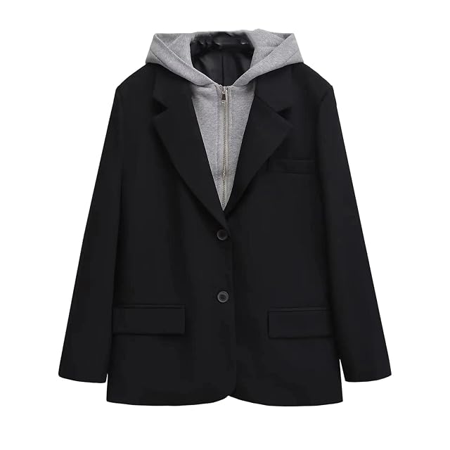 Hndudnff Womens Casual Suit Jacket Single Breasted Hooded Two-Piece Splicing Suit Jacket