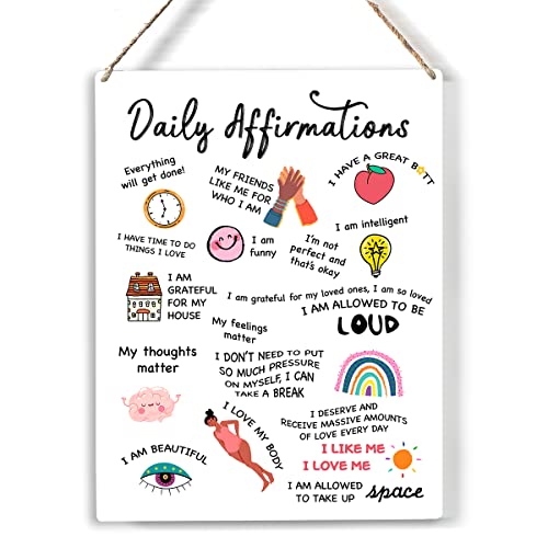 Image of Daily Affirmations Wood Sign Positive Wooden Signs Rustic Hanging Plaque Home Office Wall Art inch8 x 10 inch Sign Wall Decor