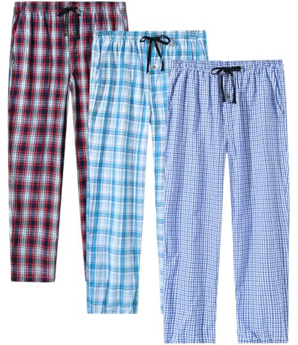 Image of MoFiz Men's Pajama Pants Ultra Lightweight Pjs Bottoms Sleepwear Bottom Pants with Pocket Drawstring 3-Pack