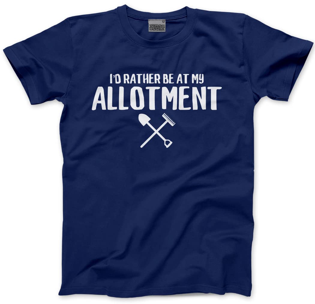 Hotscamp Unisex Navy I'd Rather Be At My Allotment T-Shirt - Funny Gardener Shed Love My Garden Owner Gardening Vegetable Patch - S