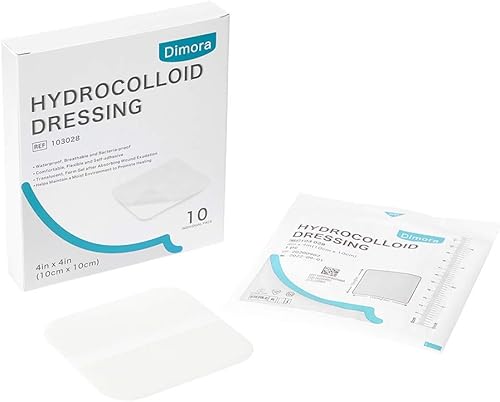 Dimora Apósito hidrocoloide de 4 x 4 pulgadas, parches autoadhesivos estériles y capa de contacto de heridas de silicona Dimora para heridas,
