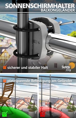 4smile Sonnenschirm Balkon SunnyJoy, 3-in-1 SET, Beige - UPF 50+ Sonnenschirm Ø 180 cm + Sonnenschirmhalter Balkongeländer + Sonnenschirmhülle - Sonnenschutz Balkon Set 4