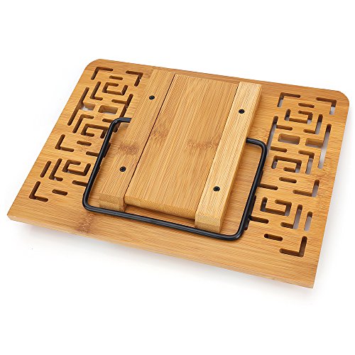 Wishacc Bamboo Book Stand Reading Rest Holder Cookbook Cook Stand/Foldable Tablet Pc Textbook/Music Document Stand/Desk Bookrest With Retro Hollow Elegant Pattern #TOP2