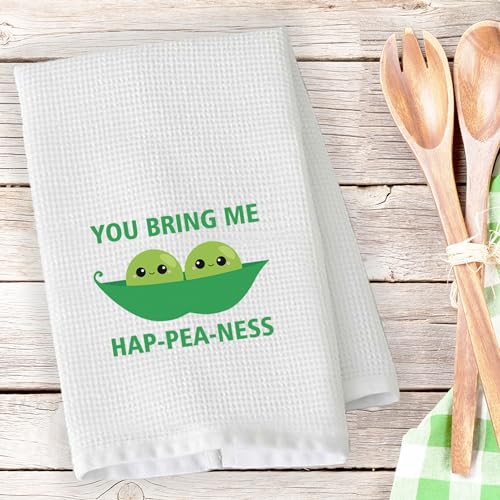 PLITI Couple Kitchen Towel Two Peas in A Pod Gift Pea Pod Gift You Bring Me Happeaness Wedding for Couple (Bring Happeaness TWU) - Image 4