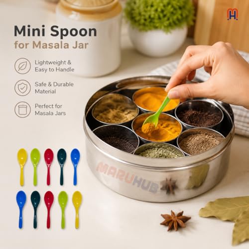 Image of MaruHub 10Pcs Mini Plastic Spoons for Masala Jar, Multicolor Reusable Kitchen Spice Condiment Scoops, Small Baby Food & Candy Spoon Set, Non-Toxic BPA-Free Spoons for Home & Cooking (8 x 2 cm)