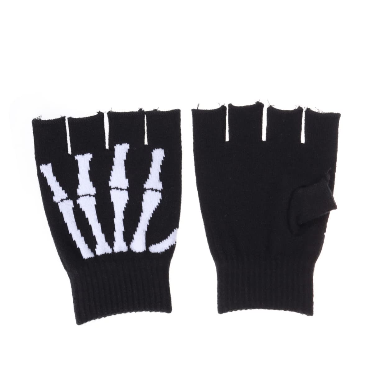 PartyKindom Fingerless Skeleton Gloves Knit Gloves Men for Winter Unisex Halloween Accessory