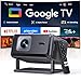 Proyector 4K【Official Google TV/Auto Focus/Keystone】 Proyector Portatil App Integrada Control del lenguaje 1080P FHD Nativo,WiFi 6 & Bluetooth 5.2,SmartProyector para Movil/Exterior/Cine en Casa/Techo