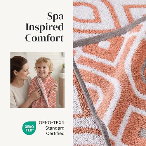 Image of Modern Threads 6 Piece Bath Towel Set - Bathroom Set with 2 Bath Towels, 2 Hand Towels, and 2 Wash Cloths - 100% Cotton, Super Absorbent & Extra Soft - Reversible Classic Diamond (Rust Orange)