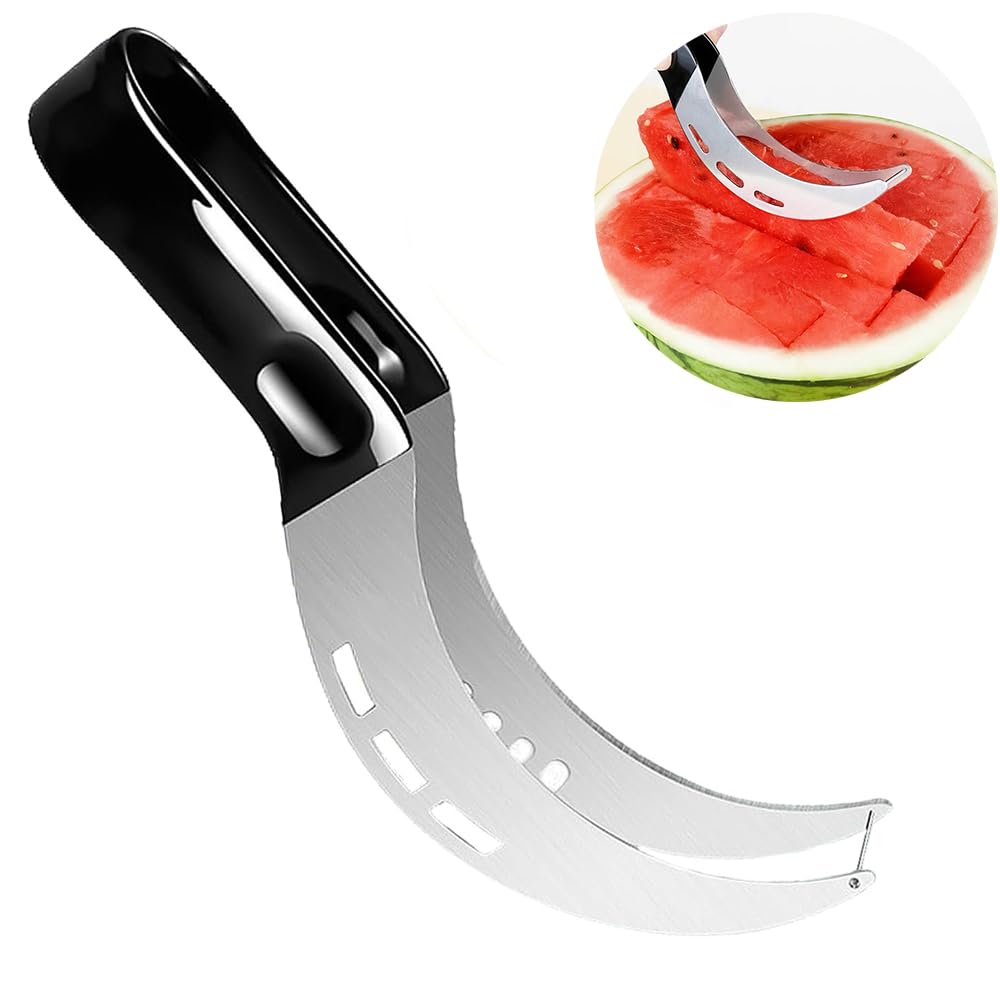 Coupe-Pastèque 3 En 1 Acier Inoxydable - Avec 6 Fourchettes, Pour Découper En Dés Et En Glace (Melon, Fruit Du Dragon)