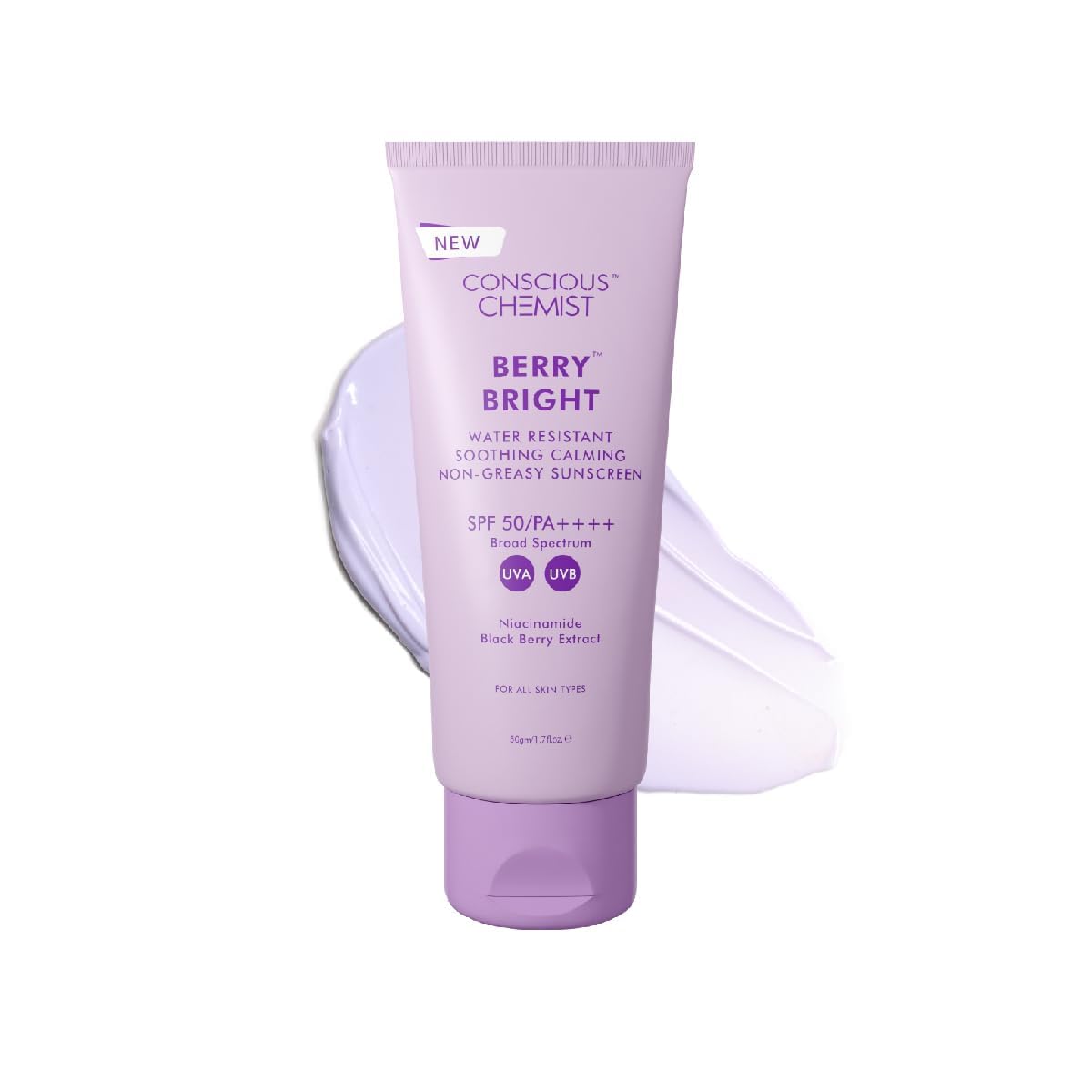 Conscious's Chemist Hybrid Lightweight Gel Sunscreen SPF 50 PA ++++ with Water Resistant, Niacinamide, Black Berry Extract | Non-Greasy, No White-Cast | All Skin Types, Cruelty Free | 50 g