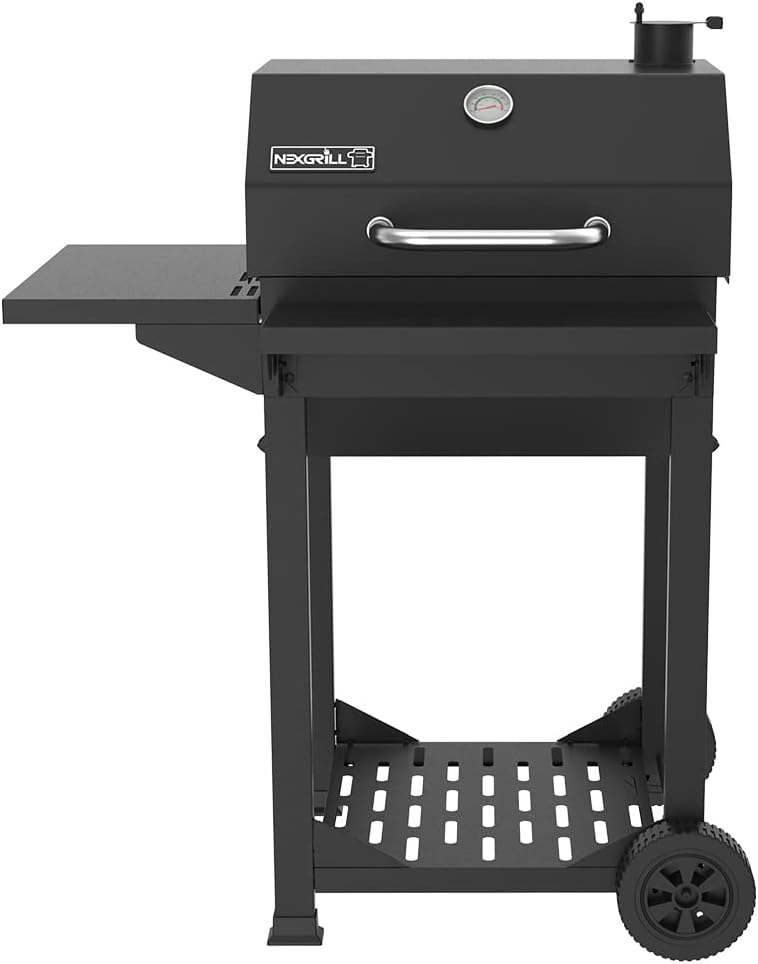 NexgrillPremium Charcoal BBQ Grill, 22 inches Barbecue Grill, Charcoal Barrel, Outdoor Cooking, Side shelf, For Camping Patio Backyard, Black