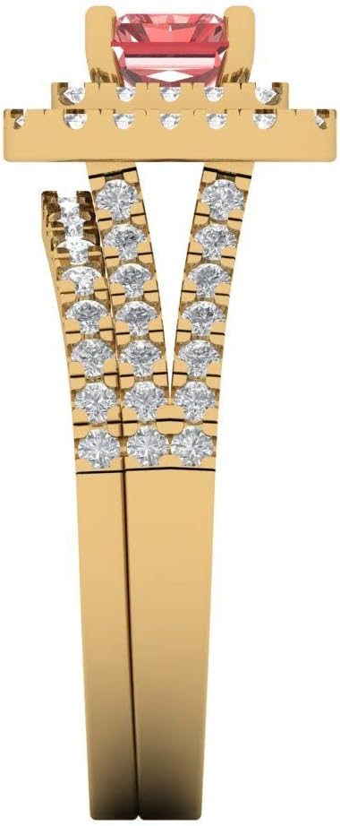 Women's 18K Yellow Gold Emerald-Cut Garnet Solitaire Bridal Set with Eternity Band (3.05 cttw)