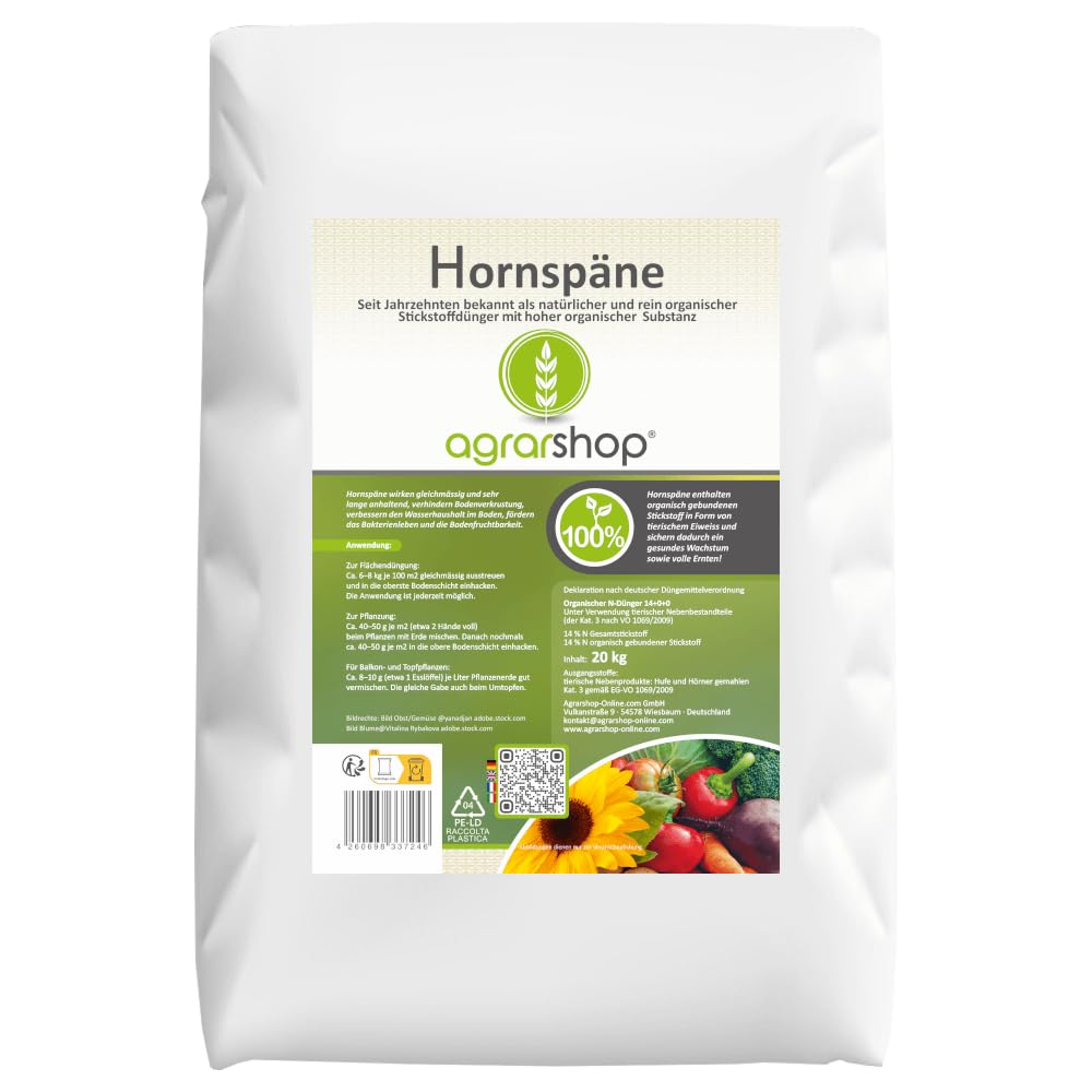 Agrarshop Hornspäne 14% N 20 kg Stickstoffdünger Naturdünger Universaldünger