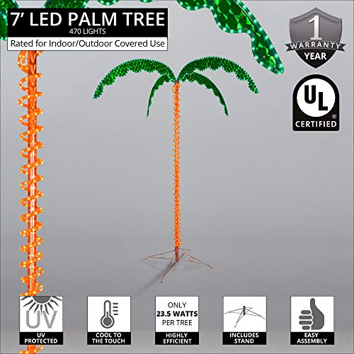 Image of LED Deluxe Rope Light Palm Tree - Green - 7' Deluxe LED Lighted Palm Tree
