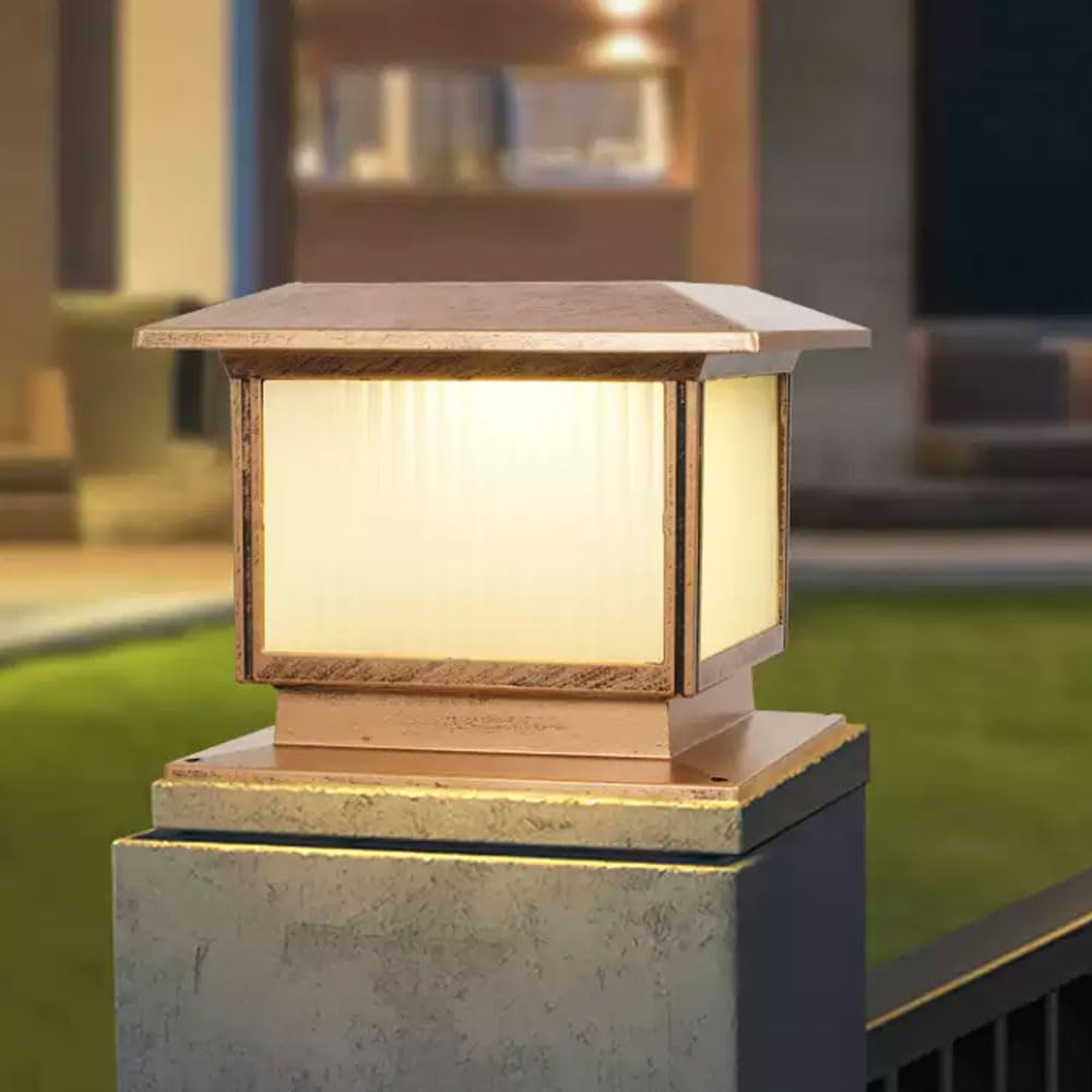 Yvamnad Bronze Solar Post Caps Light Large Outdoor Post Lights Modern Column Cap Lights Ip65 Waterproof Pedestal Pillar Lanterns Solar Powered Column Fence Deck Pillar Lamp Exterior Landscape Lighting Fixture