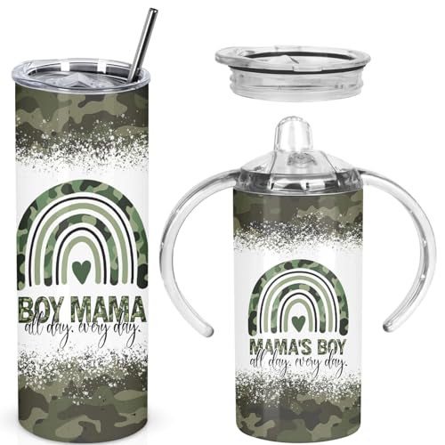 Image of Muwnrol Mama And Mini Tumbler Set,Camo Mom And Boy Tumbler Set Gift For Boy Mom Mother's Day