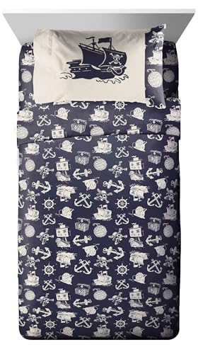 Image of One Piece Luffy Twin Comforter Set 5 Piece Soft Anime Bedding, Blue | Bed in a Bag, Comforter Sheets Sham Pillowcase, Official Product, Soft Microfiber, Machine Washable, Kids Gift