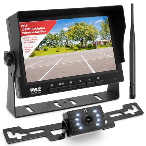 Image of Pyle 7 inch 1080P HD Digital Wireless Monitor and Wireless License Plate Camera - Waterproof, Night Vision, Single Channel Visual Assistance Kit (12 /24V for Bus, Truck, Trailer, Van, RV, Camper)