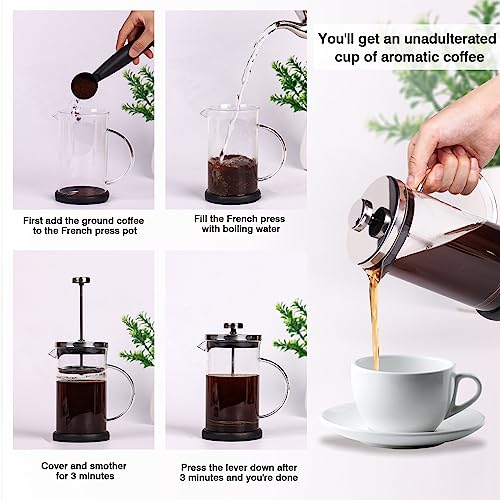Foto von DATEFUN French Press, 600ml Kaffeekanne mit Filter, Kaffee Presse, French Coffee Press, Hitzebeständiges Glas Kaffeepresse für Tee und Kaffeezubereiter, Spülmaschinenfest, Große Karaffe Schwarz