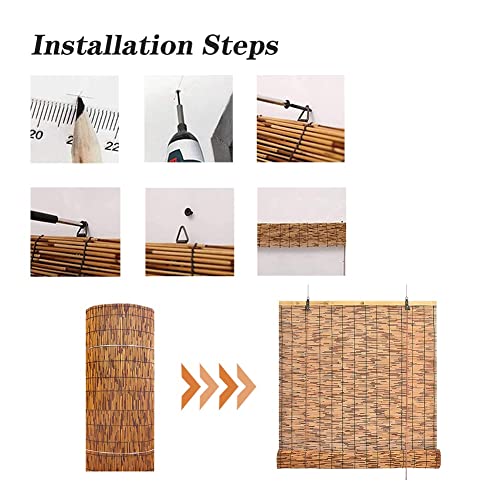 Bamboo Shades For Windows 70 Inch Wide Bamboo Blinds Outdoor Roll Up Blinds Cordless Roman Shades W60X60Inch W70X60Inch Outdoor Privacy Screen Bamboo Light Filtering Shades (Color : Light Brown (Blac #TOP4