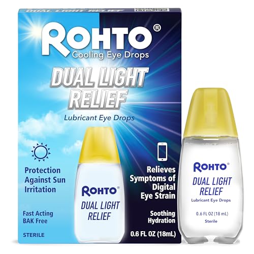 Rohto Dual Light Relief Cooling Lubricant Eye Drops, Protect Against Sun Irritation & Digital Eye...