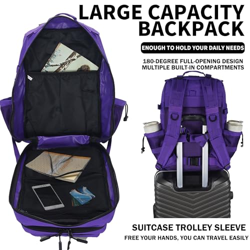 Image of Sparklekle Military Tactical Backpack 45L 3 Day Assault Pack Waterproof Molle Hiking Rucksack for Men&Women (Purple)