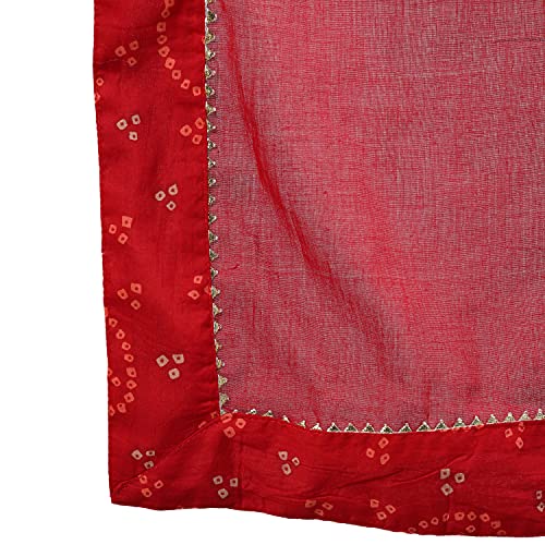 Image of ishin Women's Red Bandhani Embroidered Straight Kurta Sharara Dupattta Set