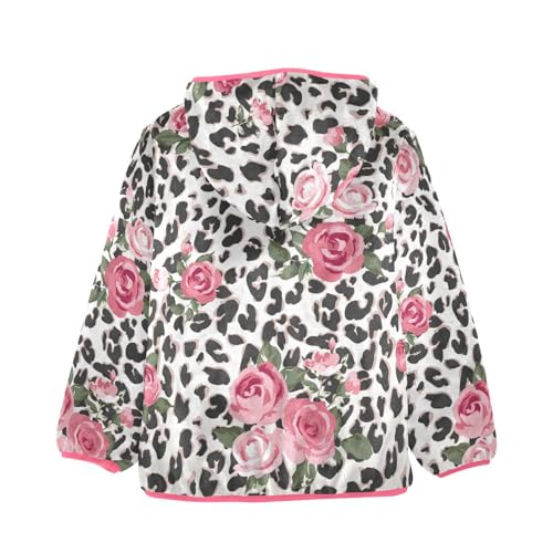 OTVEE Leopard Print Rose Flower Kids Hoodie Jacket Fall Spring Full Zip Warm Outwear Coat2