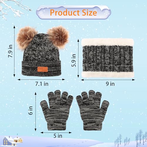 Winter Beanie Hat Scarf Gloves Set for Kids, Winter Warm Set Knitting Cap Neck Warmer Gloves for Girls Boys 2-10 Year2