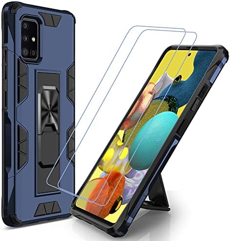 Samsung Galaxy A51 Case with Screen Protector Military Grade Built-in Kickstand Case Holder Armor Heavy Duty Shockproof Cover Protective for Galaxy A51 Phone Case (Blue)