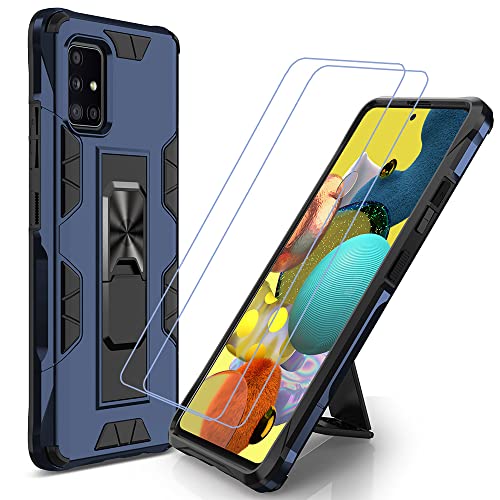 Samsung Galaxy A51 Case With Screen Protector Military Grade Built-In Kickstand Case Holder Armor Heavy Duty Shockproof Cover Protective For Galaxy A51 Phone Case (Blue) #TOP3