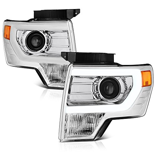 VIPMOTOZ Neon Tube Chrome Projector Headlight Assembly For 2009-2014 Ford F150 Pickup Truck Halogen Model, Driver and Passenger Side