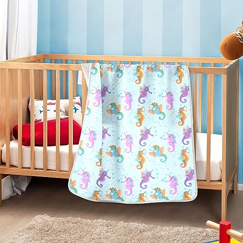 Image of Swaddle Blanket for Cute Seahorse in Water Baby Receiving Blanket Muslin Baby Swaddles Soft Cotton Breathable Nursery Blankets for Unisex Boys and Girls 30x40 Inch