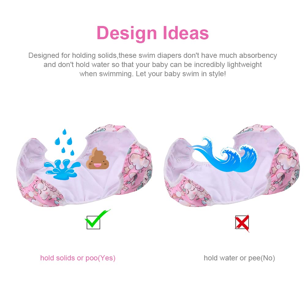 Vicloon Pannolino da Nuoto, 2 Pezzi Pannolini Lavabili Pannolini da Nuoto, Costume Piscina Regolabile Riutilizzabile Costumi per Bambini 0-3 Anni, Unicorno Rosa e Coda di Sirena Blu